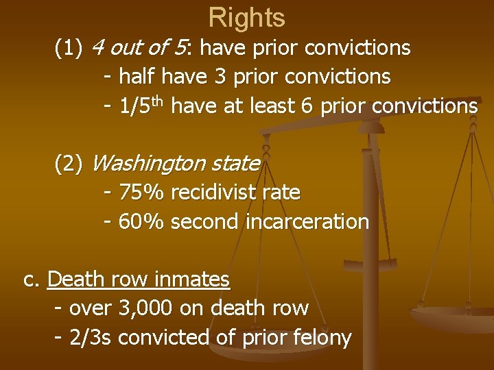 Rights (1) 4 out of 5: have prior convictions - half have 3 prior