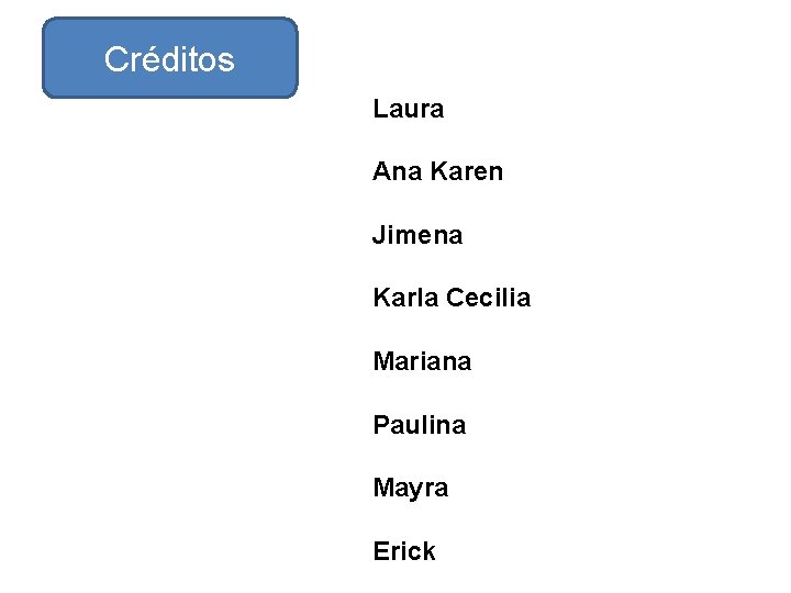 Créditos Laura Ana Karen Jimena Karla Cecilia Mariana Paulina Mayra Erick 