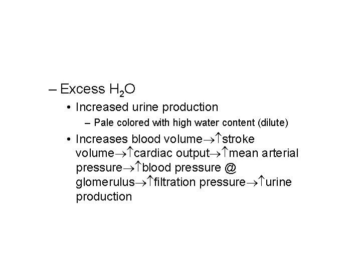 – Excess H 2 O • Increased urine production – Pale colored with high – Excess H 2 O • Increased urine production – Pale colored with high