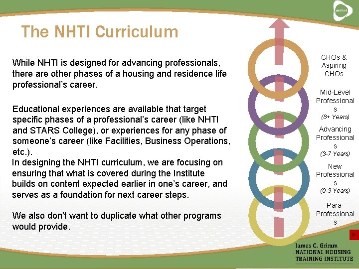 The NHTI Curriculum While NHTI is designed for advancing professionals, there are other phases