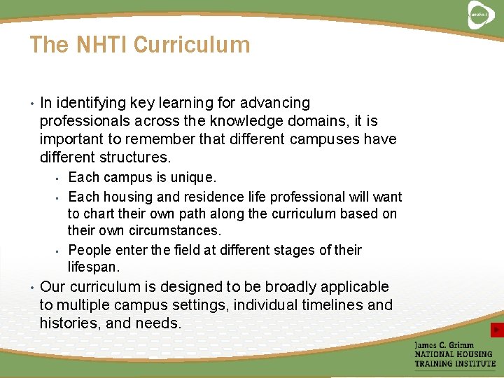 The NHTI Curriculum • In identifying key learning for advancing professionals across the knowledge