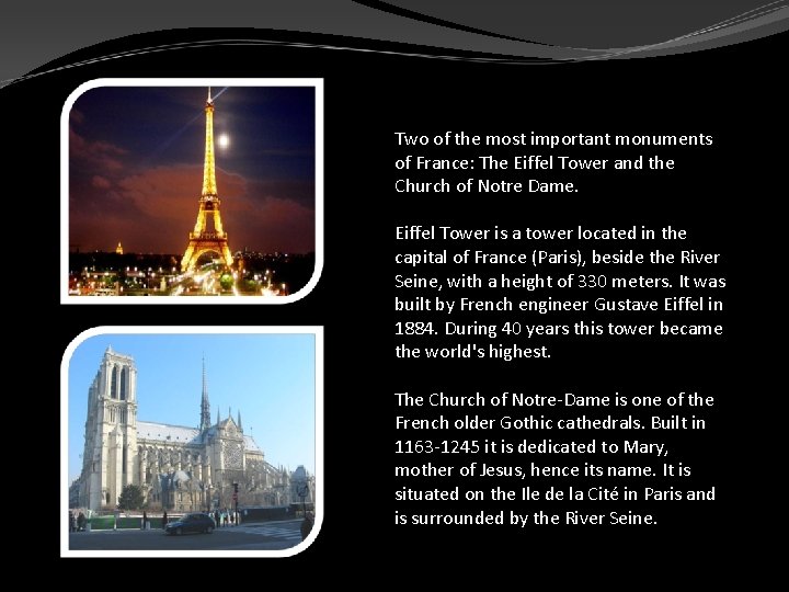 Two of the most important monuments of France: The Eiffel Tower and the Church