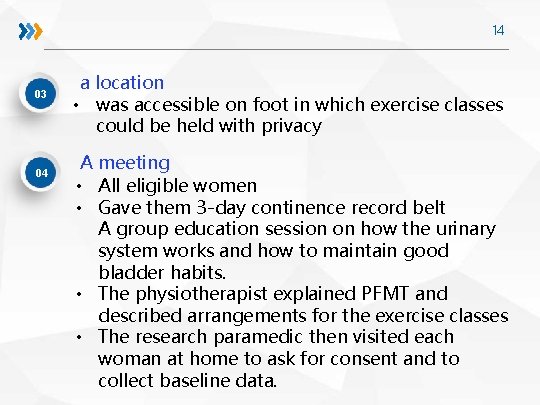 14 03 04 a location • was accessible on foot in which exercise classes