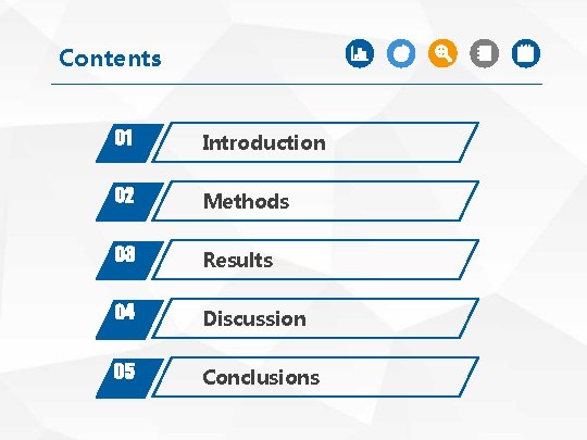 Contents 01 Introduction 02 Methods 03 Results 04 Discussion 05 Conclusions 