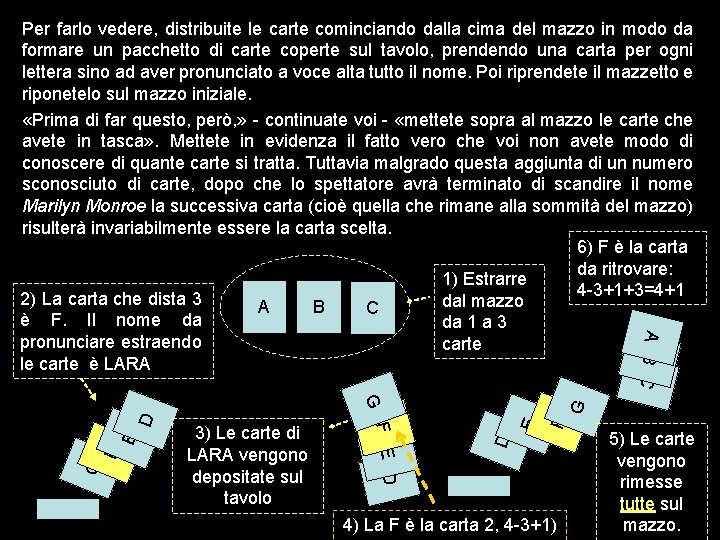 A B C Per farlo vedere, distribuite le carte cominciando dalla cima del mazzo