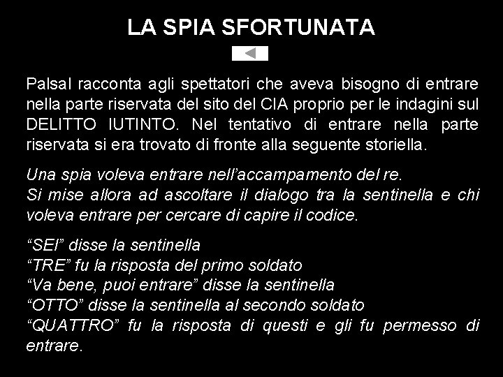 LA SPIA SFORTUNATA Palsal racconta agli spettatori che aveva bisogno di entrare nella parte