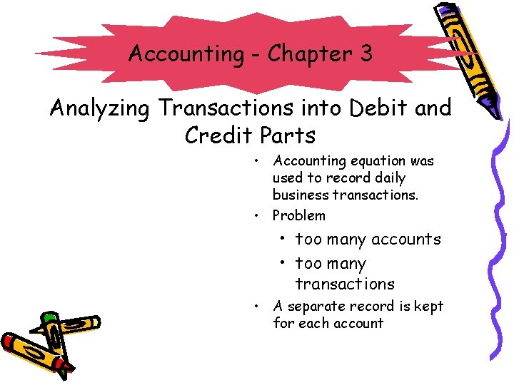 Accounting - Chapter 3 Analyzing Transactions into Debit and Credit Parts • Accounting equation