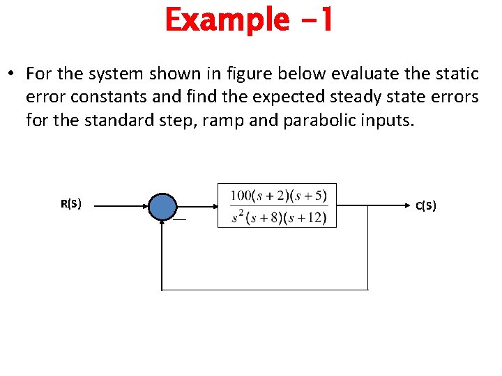 Example -1 • For the system shown in figure below evaluate the static error