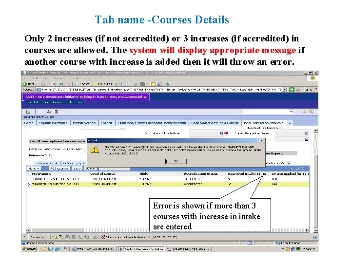 Tab name -Courses Details Only 2 increases (if not accredited) or 3 increases (if