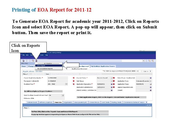 Printing of EOA Report for 2011 -12 To Generate EOA Report for academic year