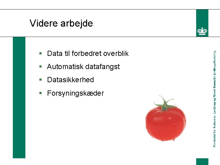 Videre arbejde § Data til forbedret overblik § Automatisk datafangst § Datasikkerhed § Forsyningskæder