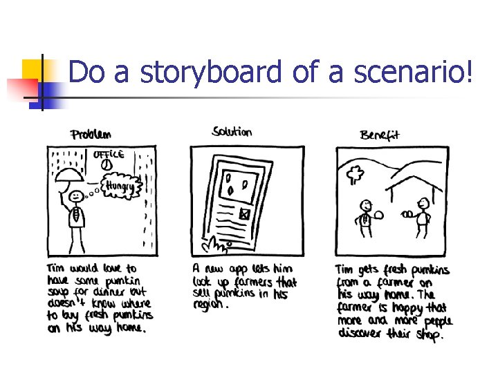 Do a storyboard of a scenario! 