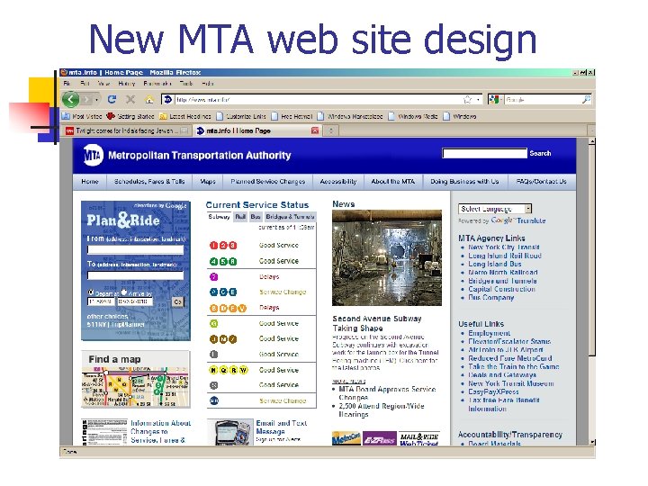 New MTA web site design 