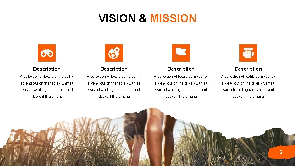 VISION & MISSION Description A collection of textile samples lay spread out on the