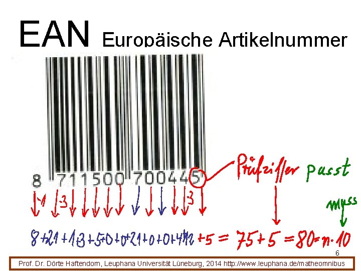 EAN Europäische Artikelnummer 6 Prof. Dr. Dörte Haftendorn, Leuphana Universität Lüneburg, 2014 http: //www.