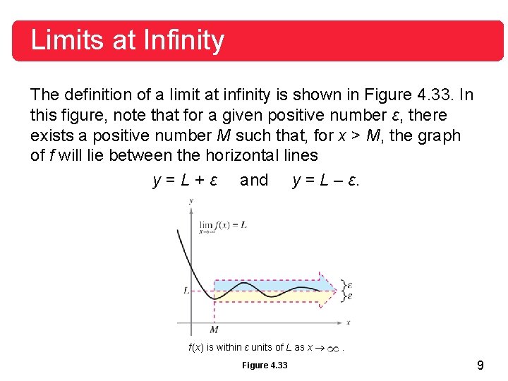 Limits at Infinity The definition of a limit at infinity is shown in Figure Limits at Infinity The definition of a limit at infinity is shown in Figure