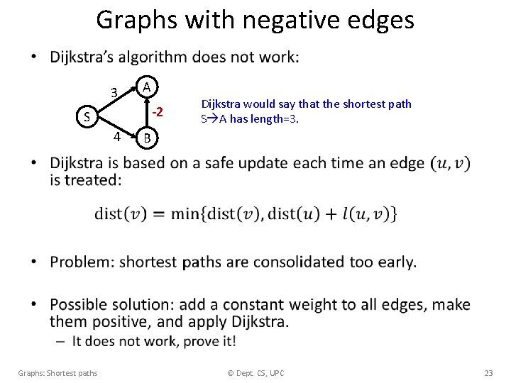 Graphs with negative edges • 3 A -2 S 4 Graphs: Shortest paths Dijkstra