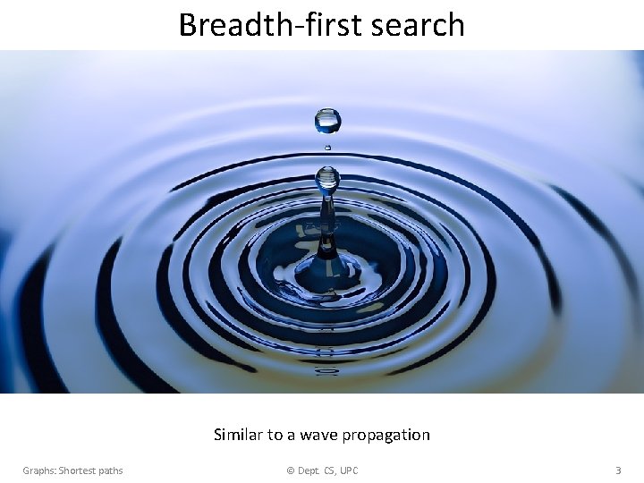 Breadth-first search Similar to a wave propagation Graphs: Shortest paths © Dept. CS, UPC