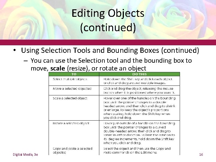 Editing Objects (continued) • Using Selection Tools and Bounding Boxes (continued) – You can