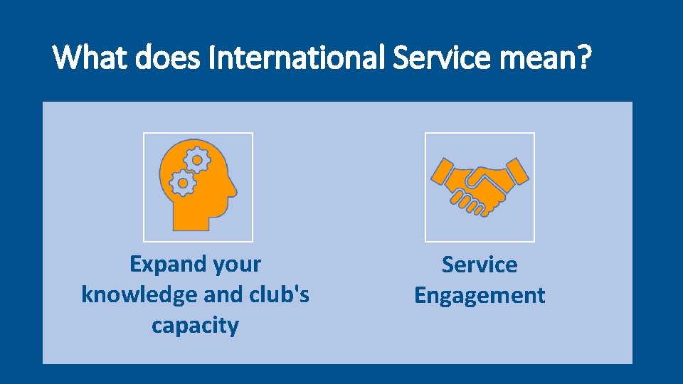 What does International Service mean? Expand your knowledge and club's capacity Service Engagement 