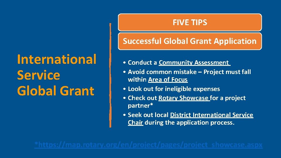 FIVE TIPS Successful Global Grant Application International Service Global Grant • Conduct a Community