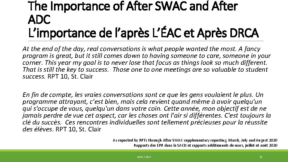 The Importance of After SWAC and After ADC L’importance de l’après L’ÉAC et Après