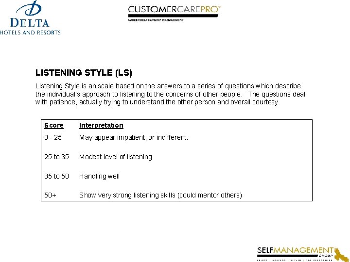 LISTENING STYLE (LS) Listening Style is an scale based on the answers to a