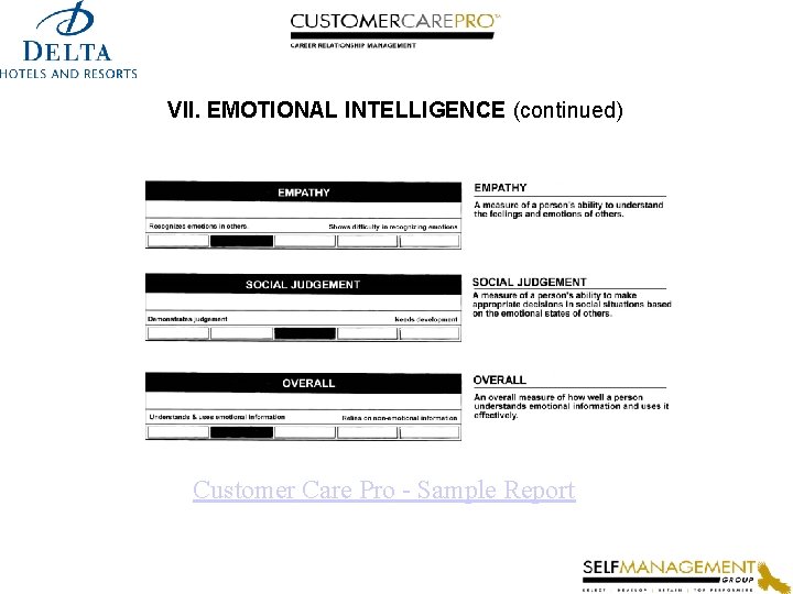VII. EMOTIONAL INTELLIGENCE (continued) Customer Care Pro - Sample Report 
