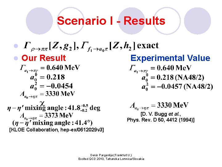 Scenario I - Results l l Our Result Experimental Value [D. V. Bugg et