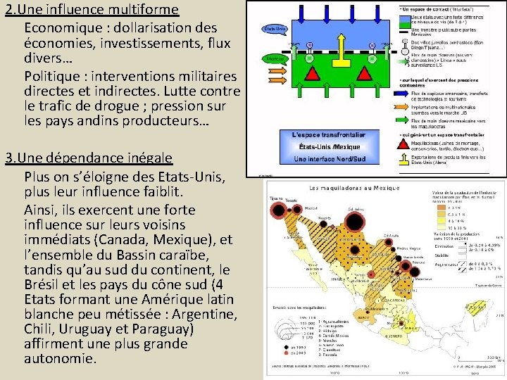 2. Une influence multiforme Economique : dollarisation des économies, investissements, flux divers… Politique :