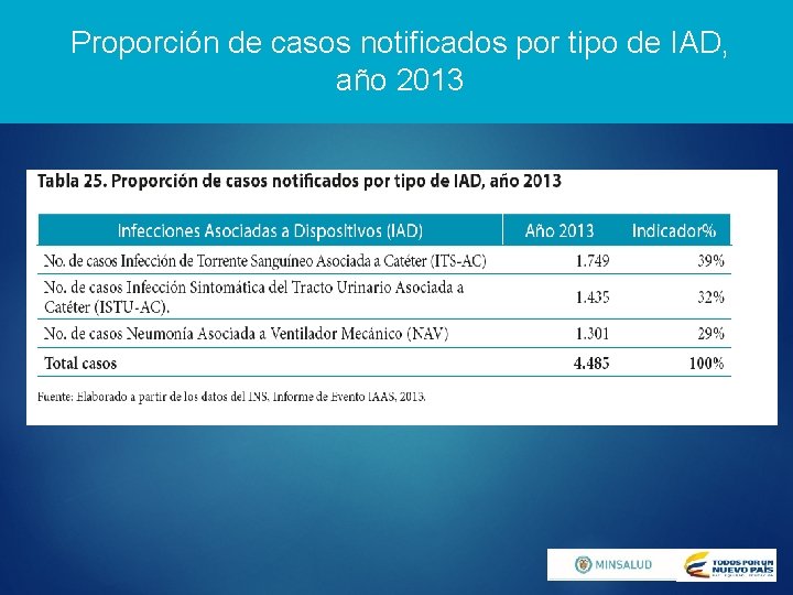 Proporción de casos notificados por tipo de IAD, año 2013 