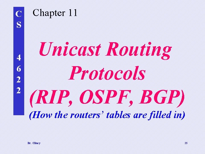 C S 4 6 2 2 Chapter 11 Unicast Routing Protocols (RIP, OSPF, BGP)
