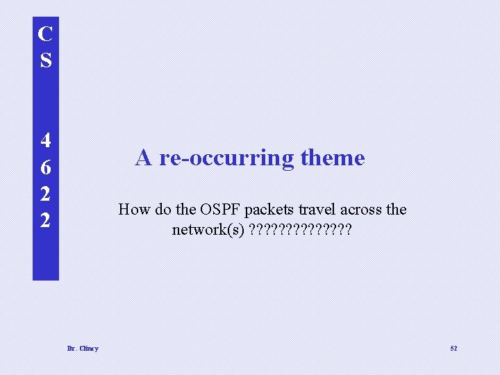 C S 4 6 2 2 A re-occurring theme How do the OSPF packets