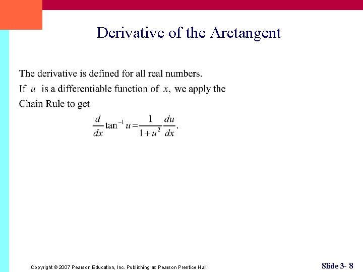 3 8 Derivatives of Inverse Trigonometric Functions Copyright