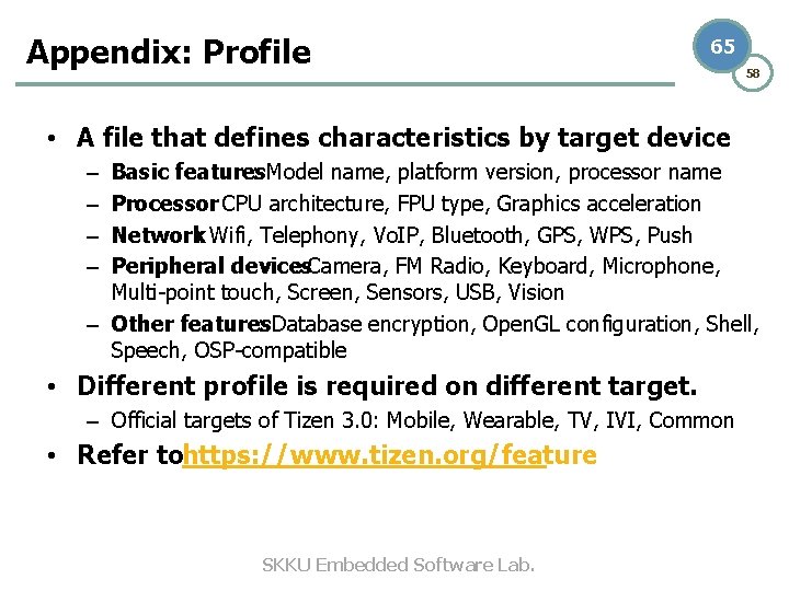 Appendix: Profile 65 58 • A file that defines characteristics by target device Basic
