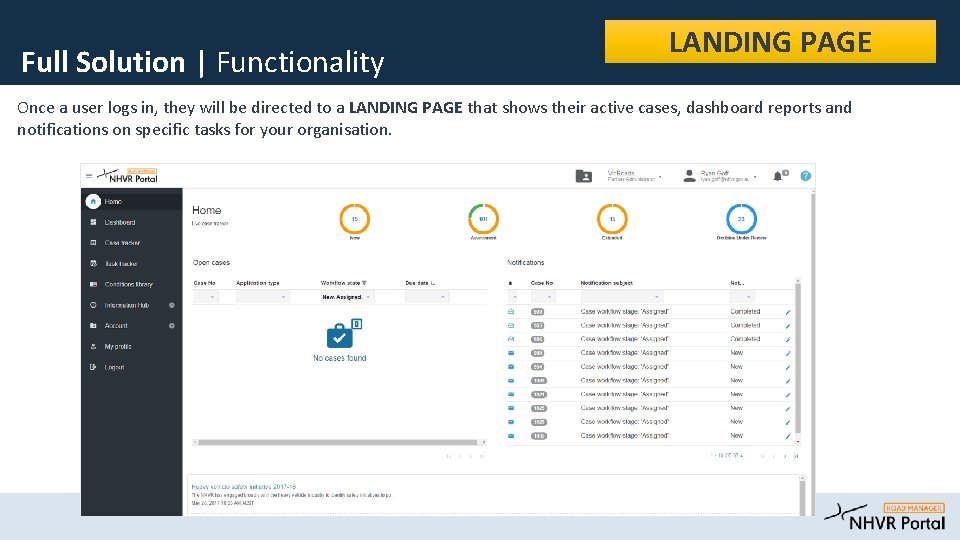 Full Solution | Functionality LANDING PAGE Once a user logs in, they will be