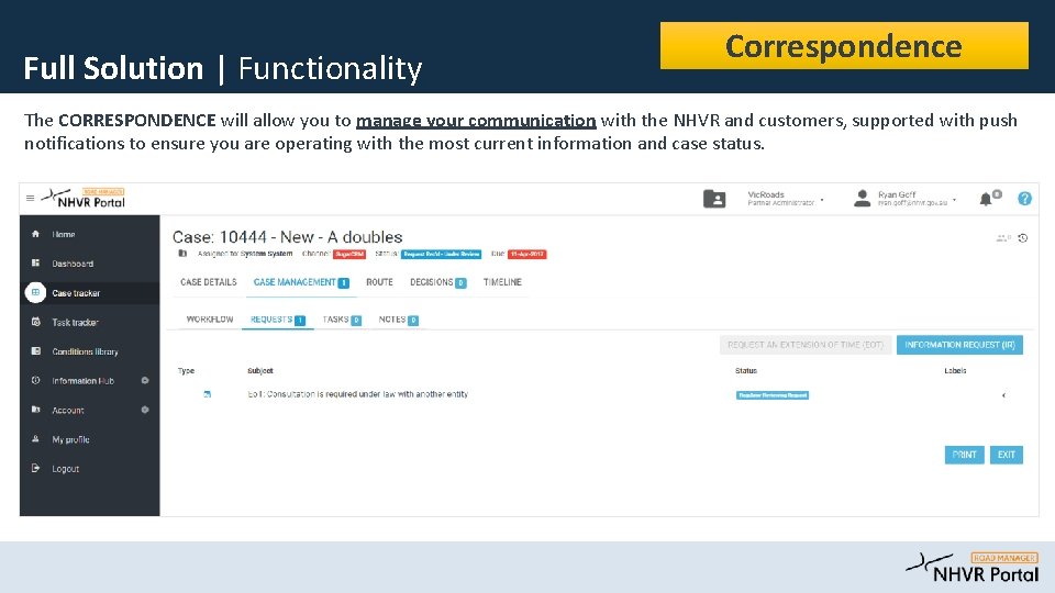 Full Solution | Functionality Correspondence The CORRESPONDENCE will allow you to manage your communication