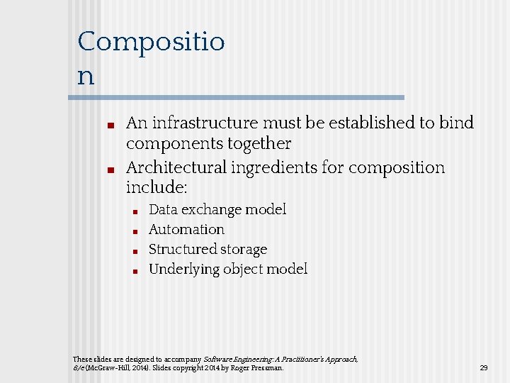 Compositio n ■ ■ An infrastructure must be established to bind components together Architectural