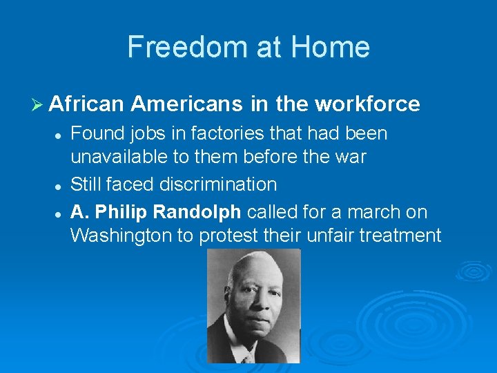 Freedom at Home Ø African l l l Americans in the workforce Found jobs Freedom at Home Ø African l l l Americans in the workforce Found jobs