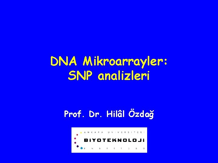 DNA Mikroarrayler: SNP analizleri Prof. Dr. Hilâl Özdağ 