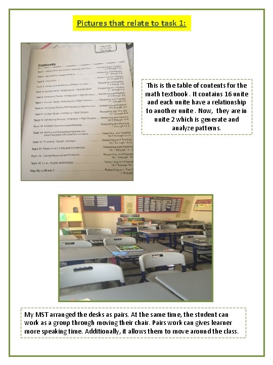 Pictures that relate to task 1: This is the table of contents for the