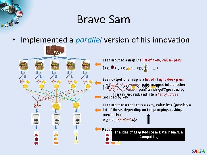 Brave Sam • Implemented a parallel version of his innovation Fruit s Each input