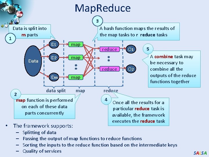 Map. Reduce 3 1 Data is split into m parts Data A hash function