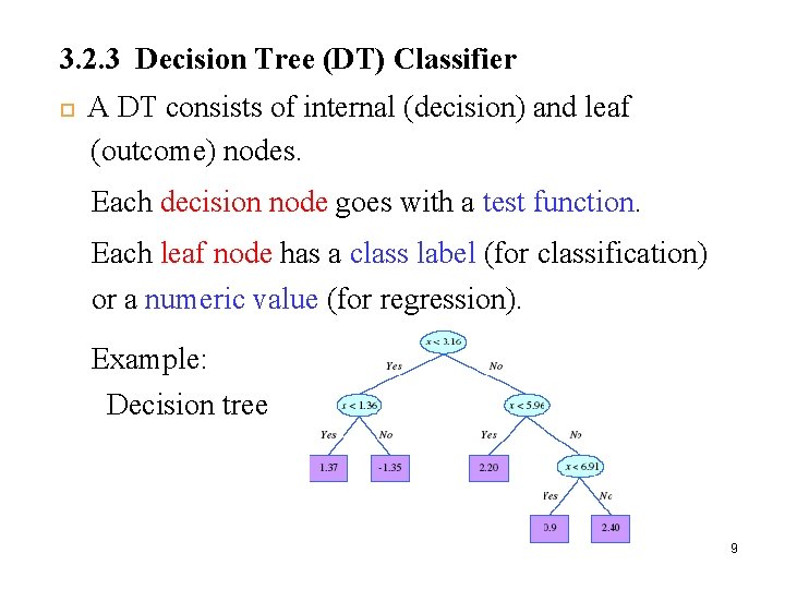 3. 2. 3 Decision Tree (DT) Classifier A DT consists of internal (decision) and