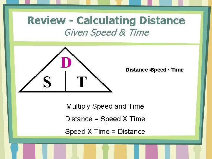 Review - Calculating Distance Given Speed & Time D S Distance =Speed • Time