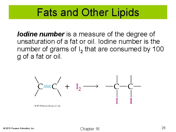 Fats and Other Lipids Iodine number is a measure of the degree of unsaturation