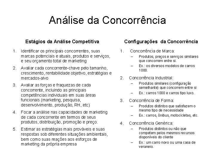 Análise da Concorrência Estágios da Análise Competitiva 1. 2. 3. 4. 5. Identificar os