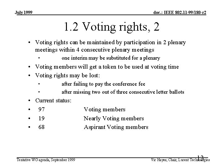 July 1999 doc. : IEEE 802. 11 -99/180 -r 2 1. 2 Voting rights,