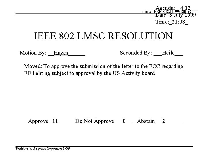 Agenda: __4. 12 __ Date: 8 July 1999 Time: _21: 08_ doc. : IEEE