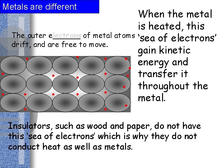Metals are different When the metal is heated, this The outer e______ lectrons of